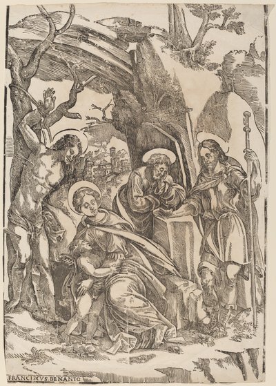 De Heilige Familie met Sint Sebastiaan en Sint Rochus door Francesco Denanto