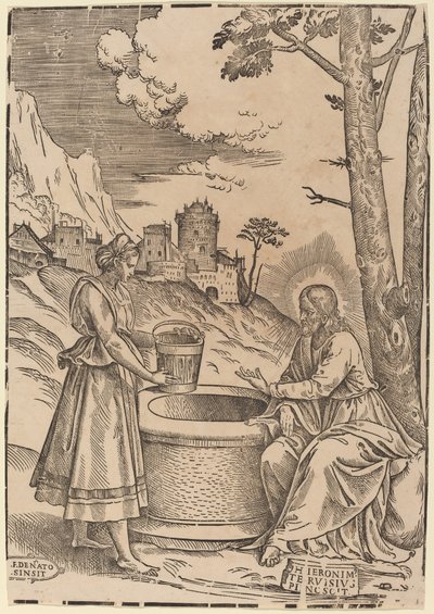 Christus en de Vrouw van Samaria door Francesco Denanto after Girolamo Pennacchi
