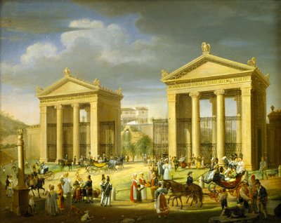 De benadering van de Villa Borghese, Rome, 1838 door Francesco Diofebi