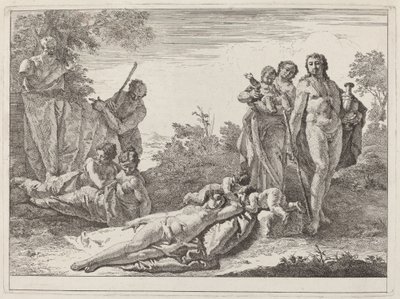 Apollo en Nimfen in een Landschap met een Buste van Pan door Francesco Fontebasso