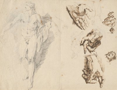 Apollo en studies van de hand van de kunstenaar [recto] door Francesco Fontebasso