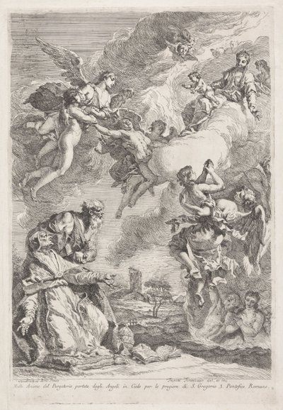De heilige Gregorius de Grote en de heilige Hieronymus bidden voor de zielen in het vagevuur door Francesco Fontebasso