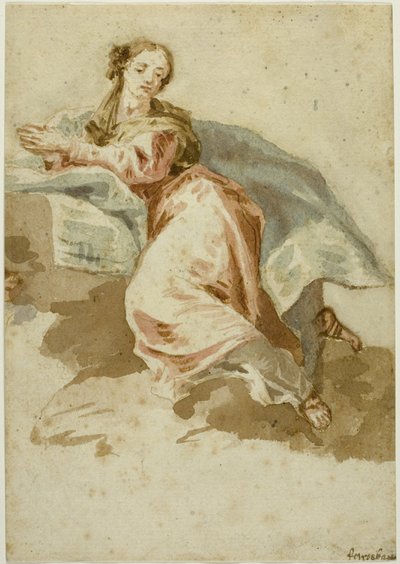 Geklede vrouwelijke figuur in gebed door Francesco Fontebasso