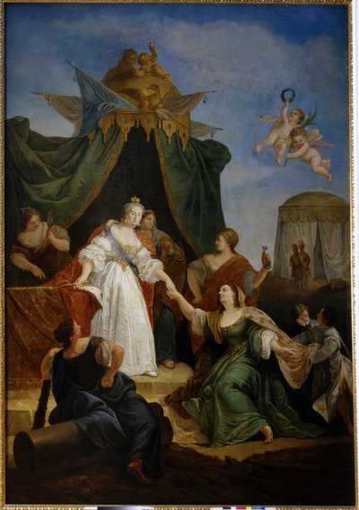 De troonsbestijging van Catharina II van Rusland (geboren Sophie Augusta Fredericka van Anhalt-Zerbst) door Francesco Fontebasso