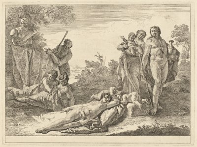 Negen Figuren rond een Herm van Pan door Francesco Fontebasso