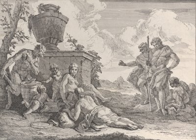 Sater met Knuppel en Zeven Figuren, uit Bacchanalen en Geschiedenissen door Francesco Fontebasso
