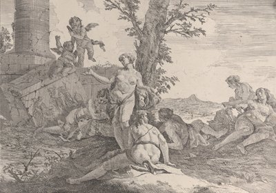 Zes nimfen en twee putti, uit Bacchanalen en Geschiedenissen, 1744 door Francesco Fontebasso