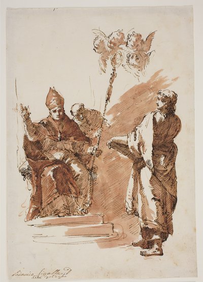 St. Louis zittend met St. Johannes de Evangelist naast hem. Studie voor een altaarstuk in Chiesa dell’Angelo Raffaele, Venetië door Francesco Fontebasso