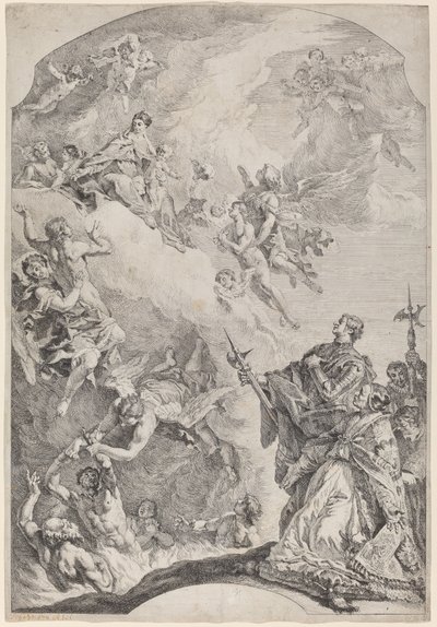Sint Gregorius I bevrijdt zielen uit het vagevuur door Francesco Fontebasso after Sebastiano Ricci