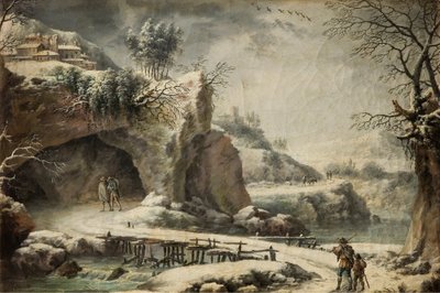 Een bevroren rivierlandschap met figuren door Francesco Foschi