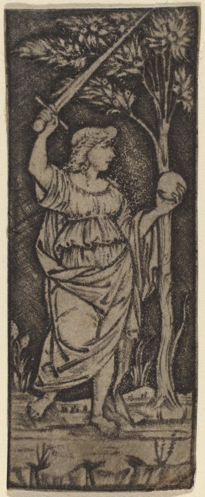 Allegorisch Figuur: Vrouw met Zwaard en Bol door Francesco Francia or Peregrino da Cesena