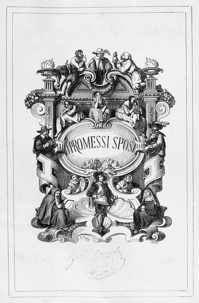 De Verloofden, titelpagina door Francesco Gonin voor de editie van 1840-1842 van de roman door Alessandro Manzoni door Francesco Gonin