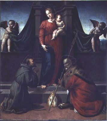 Madonna en Kind met Sint Franciscus en Sint Zenobius door Francesco Granacci