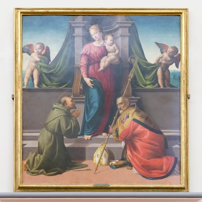 Madonna en kind met Sint Franciscus en Zenobius door Francesco Granacci