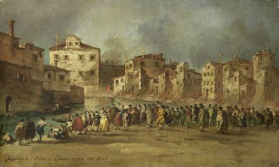 De brand in de wijk San Marcuola van Venetië, 28 november 1789 door Francesco Guardi (copy after)