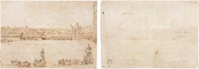 Een Processie van Triomfale Wagens op het Piazza San Marco, Venetië, ter Viering van het Bezoek van de Conti del Nord (recto) Drie Schetsen van Bogen (verso) door Francesco Guardi