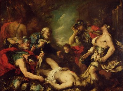 Alexander de Grote voor het lijk van Darius III, 330 v.Chr., 18e eeuw door Francesco Guardi