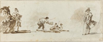Een Elegant Paar, een Gansjongen en een Heer door Francesco Guardi