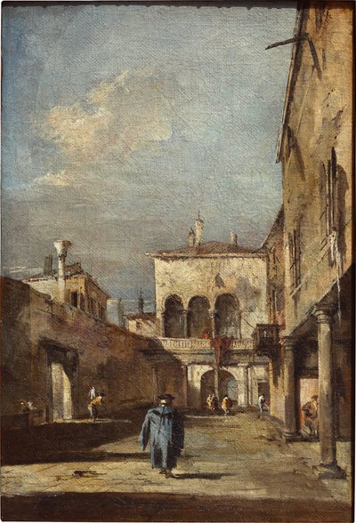 Architecturale fantasie met een binnenplaats door Francesco Guardi