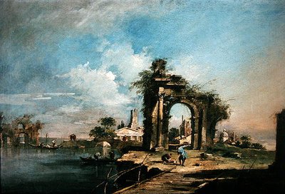 Capriccio met een verwoegde boog door Francesco Guardi
