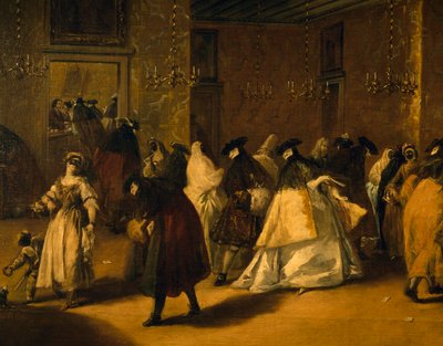Il ridotto (gemaskerde Venetianen) door Francesco Guardi