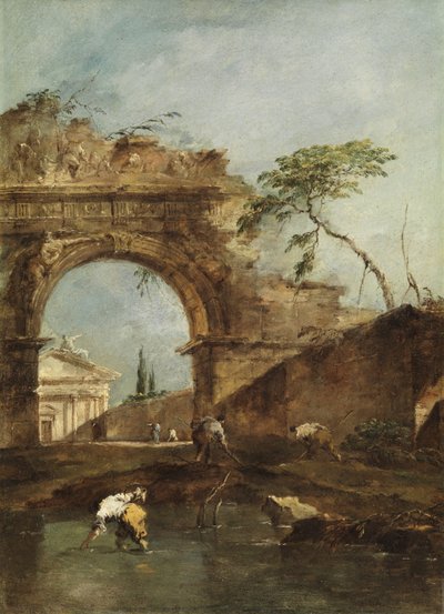 Landschap - Capriccio, c.1780 door Francesco Guardi