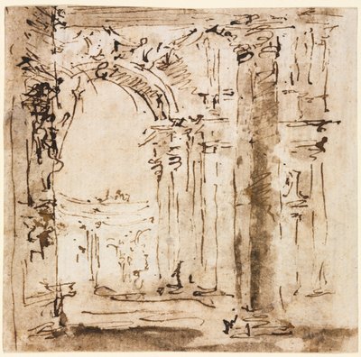 Paar Tekeningen: Schets van het Labyrint van de Villa Pisani en Piazza San Marco met het Dogepaleis door Francesco Guardi