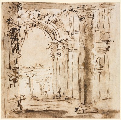 Paar tekeningen: Schets van het labyrint van de Villa Pisani en Piazza San Marco door Francesco Guardi
