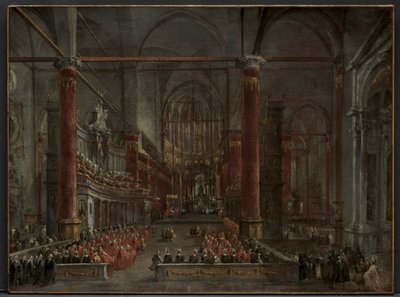 Pontificale Ceremonie in SS. Giovanni e Paolo, Venetië, 1782 door Francesco Guardi