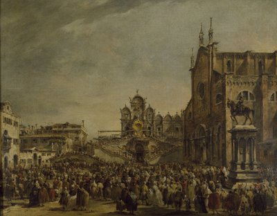 Paus Pius VI zegent de menigte op het Campo SS. Giovanni en Paolo, 18e eeuw door Francesco Guardi