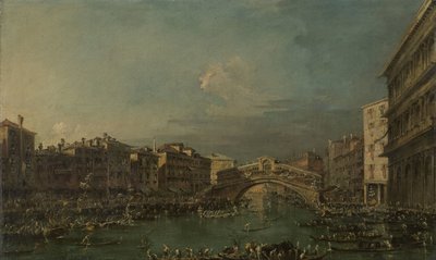 Regatta op het Canal Grande, bij de Rialtobrug, Venetië door Francesco Guardi
