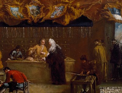 Uithangbord van het Gilde van Coroneri (rozenkransmakers) in Venetië door Francesco Guardi