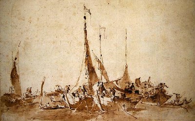 Studies van vissersboten door Francesco Guardi