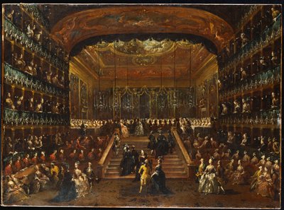 Het diner en bal in het Teatro San Benedetto Venetië, ter ere van de Conti Del Nord, 22 januari 1782 door Francesco Guardi