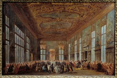 De Doge van Venetië Alvise IV Mocinego (1701-1778) biedt ontbijt aan ambassadeurs door Francesco Guardi