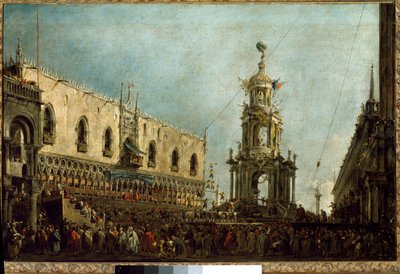 De doge van Venetië woont de Vastenavondviering bij op de Piazzetta di San Marco door Francesco Guardi
