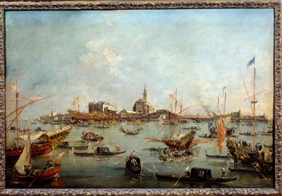 De doge op de Bucentaurus in San Nicolo in Venetië op Hemelvaartsdag door Francesco Guardi