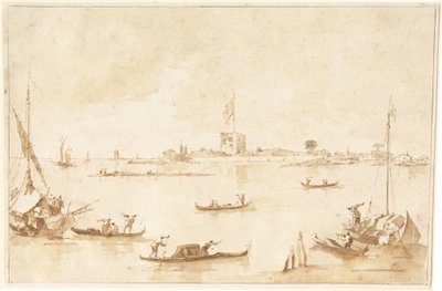 Het Fort van San Andrea vanaf de Lagune door Francesco Guardi