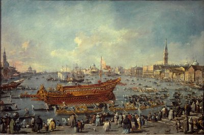 Het vertrek van de Bucentaur naar het Lido van Venetië voor de Hemelvaartsdag ceremonie door Francesco Guardi