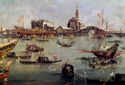 De doge op de Bucentaurus in San Nicolo van Lido naar Venetië, Hemelvaartsdag door Francesco Guardi