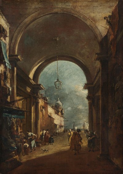 Doorkijk door een poort door Francesco Guardi