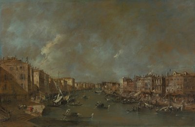 Zicht op het Canal Grande vanaf de Ponte di Rialto door Francesco Guardi