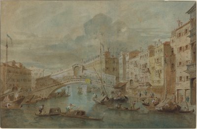 Uitzicht op de Rialtobrug, Venetië door Francesco Guardi