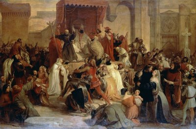 Paus Urbanus II predikt de Eerste Kruistocht op het plein in Clermont door Francesco Hayez