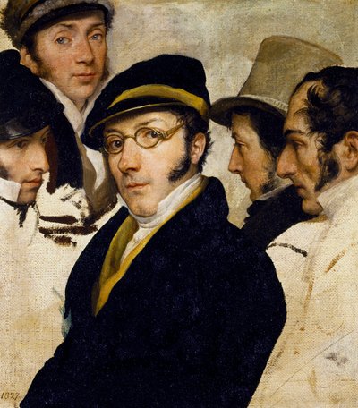 Zelfportret met vrienden Migliara, Palagi, Grossi, Molteni, ca. 1825 door Francesco Hayez