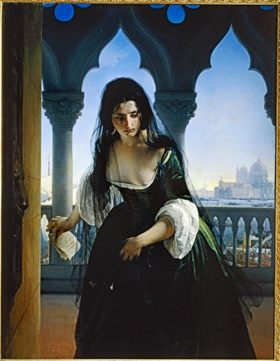 De geheime aanklacht 1847 ... (schilderij op doek) door Francesco Hayez