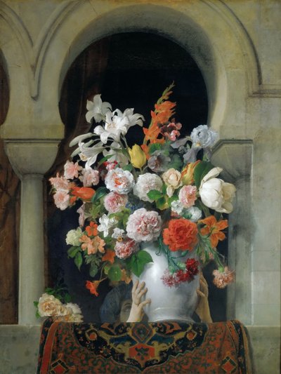 Vaas met bloemen op het raam van een harem, 1881 door Francesco Hayez