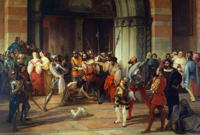 Ventura Fenaroli gearresteerd in de Carmine Kerk in Brescia door de Fransen, door Francesco Hayez door Francesco Hayez
