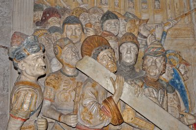 Frankrijk, Avignon, Paleis des Papes, marmeren beeldhouwwerk van de kruisweg van het Celestijnse Klooster in Avignon door Francesco Laurana door Francesco Laurana