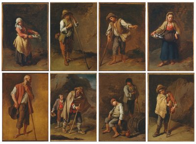 Acht figuurstudies van boeren en herders door Francesco Londonio